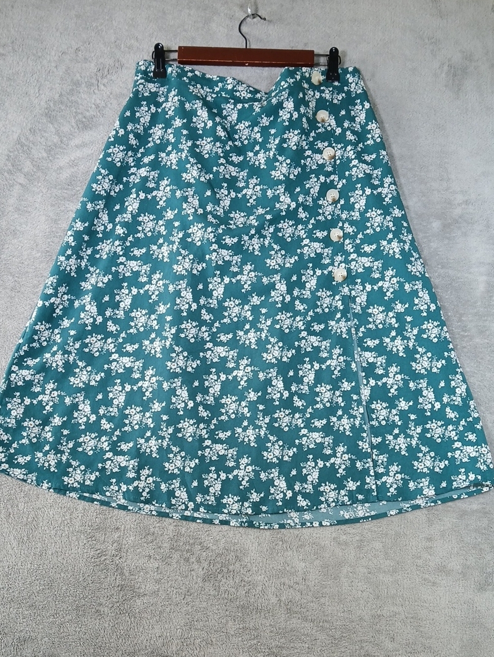 SHEIN Green Floral Side-Button A-Line Skirt
